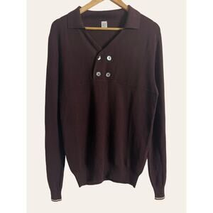 Eleventy Brown Wool Knit Collared Button Front Preppy Pullover Sweater Size M